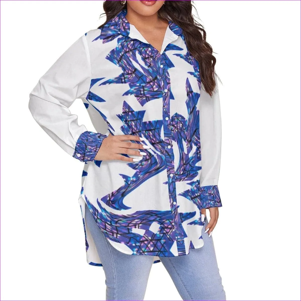 Skewed Women's Button-Up Shirt Voluptuous ( ) Plus Size