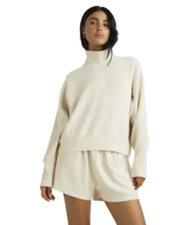 Sofie Waffle Mock Neck - Latte