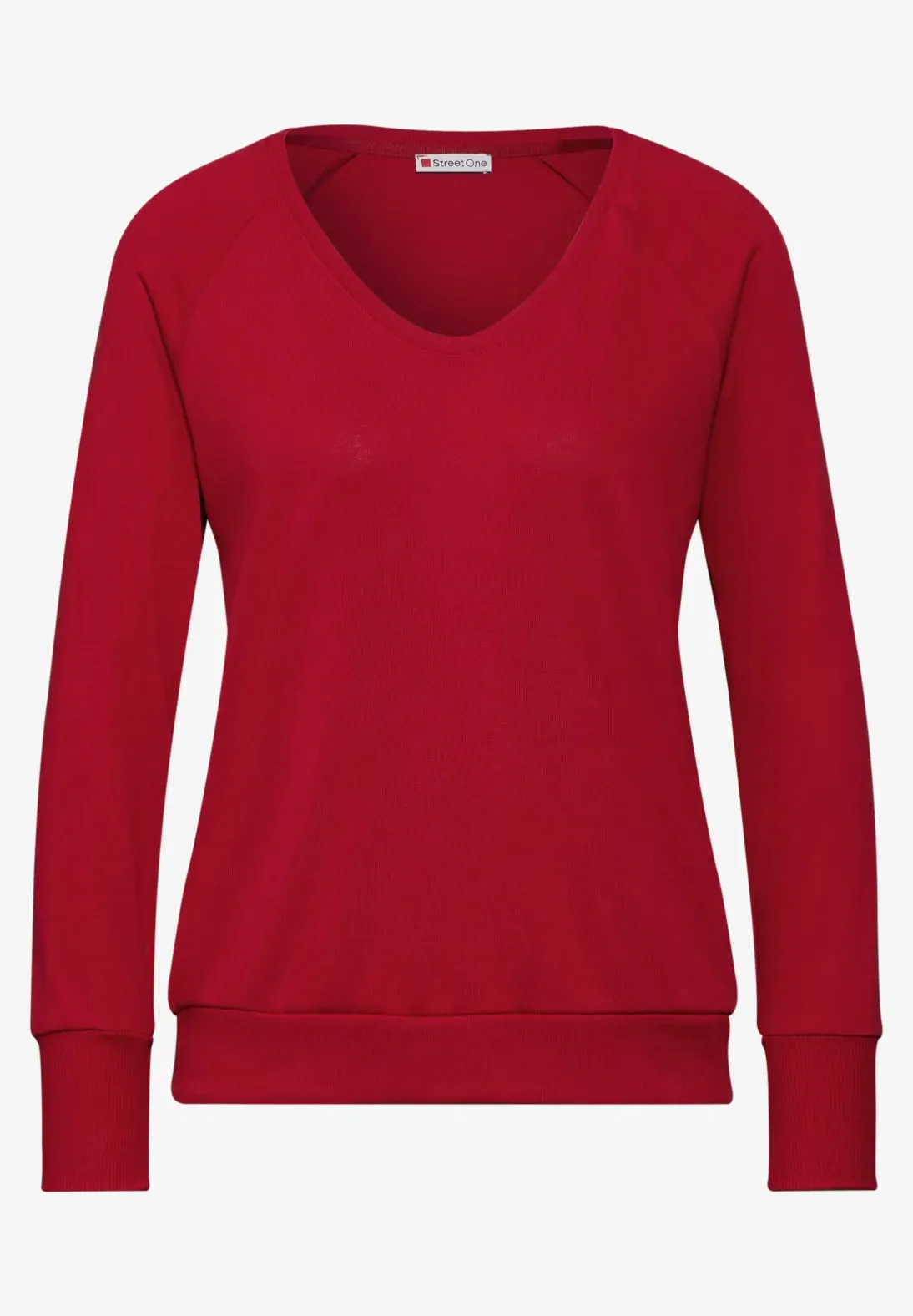 Street One V Neck Jumper with ribbed Waist band and cuffs. Red Or Black