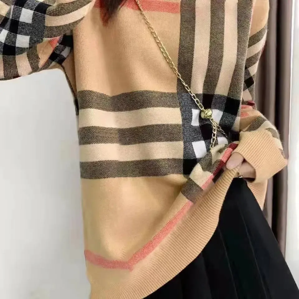 Sweater Women's Autumn Round neck striped fashion Long Sleeve Women High End Jacquard Cardigan knitting Sweaters Coats s-xl