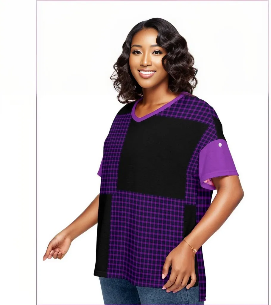 Tartan 2 Women's Drop-shoulder Short Sleeve T-shirt With Sleeve Loops Voluptuous ( ) Plus Size