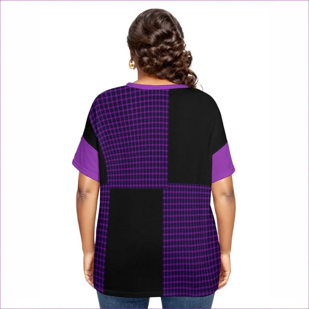 Tartan 2 Women's Drop-shoulder Short Sleeve T-shirt With Sleeve Loops Voluptuous ( ) Plus Size