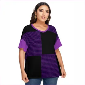 Tartan 2 Women's Drop-shoulder Short Sleeve T-shirt With Sleeve Loops Voluptuous ( ) Plus Size