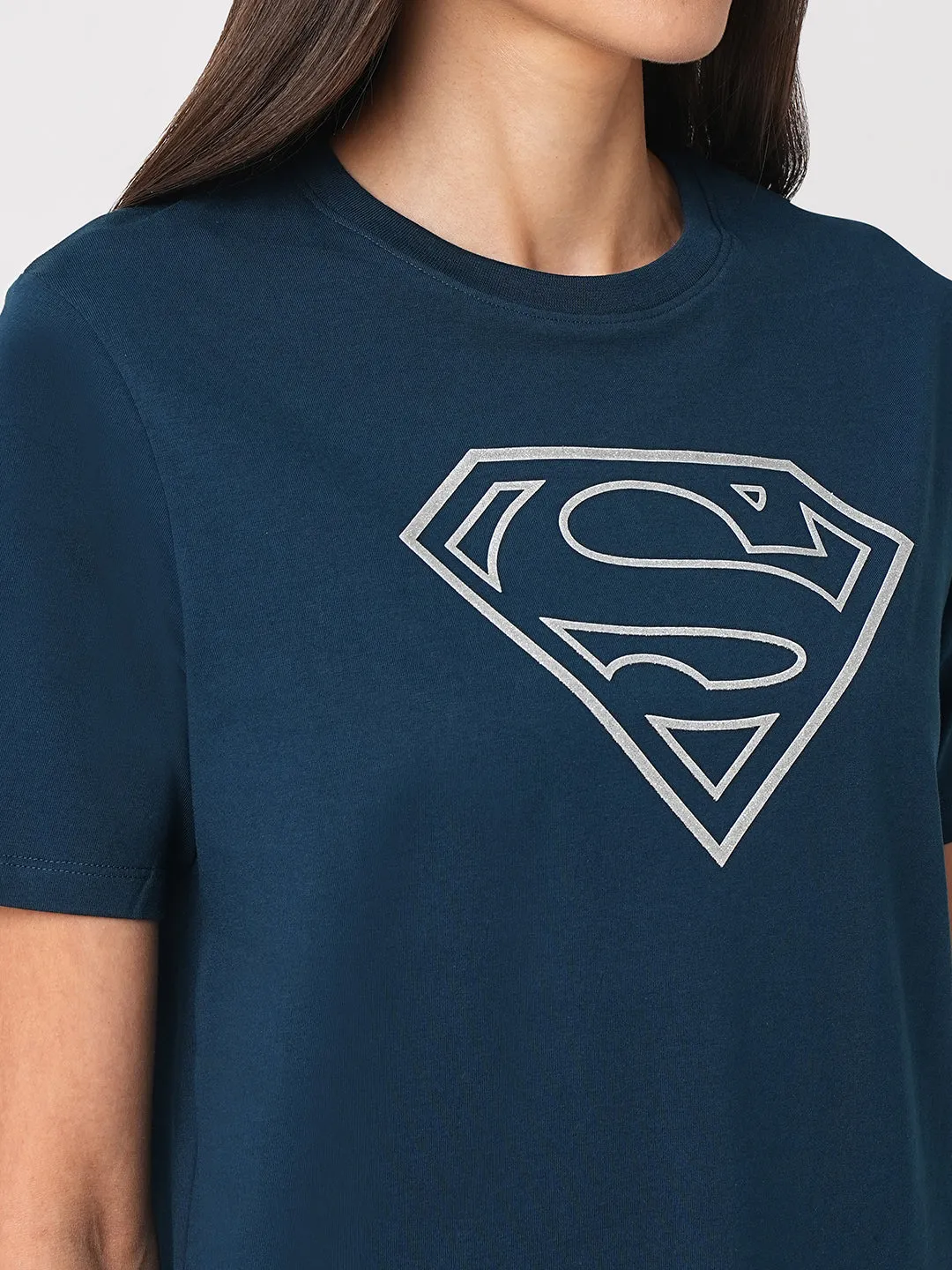 Women Airforce Super Man Chest Printed T-Shirt