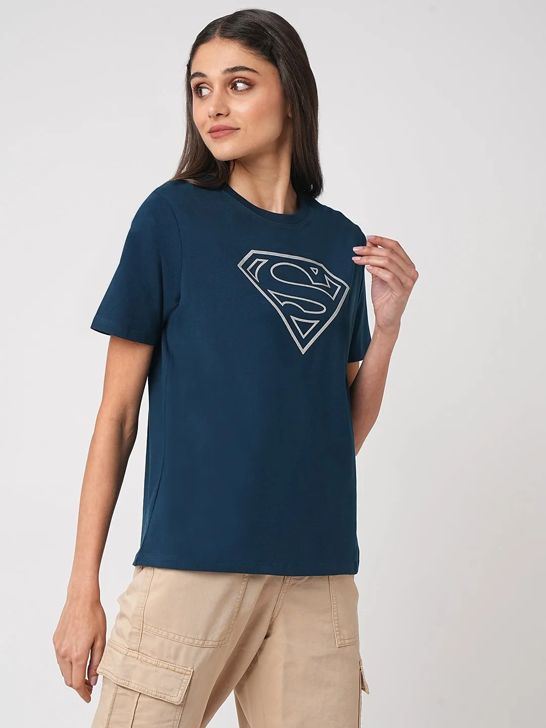 Women Airforce Super Man Chest Printed T-Shirt