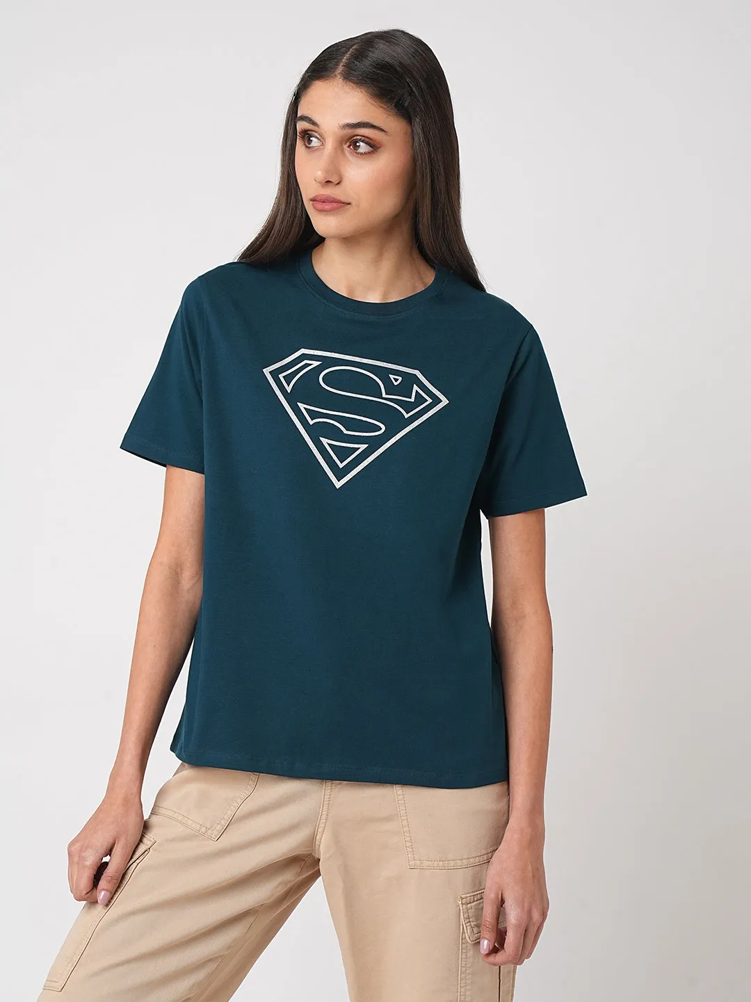 Women Airforce Super Man Chest Printed T-Shirt