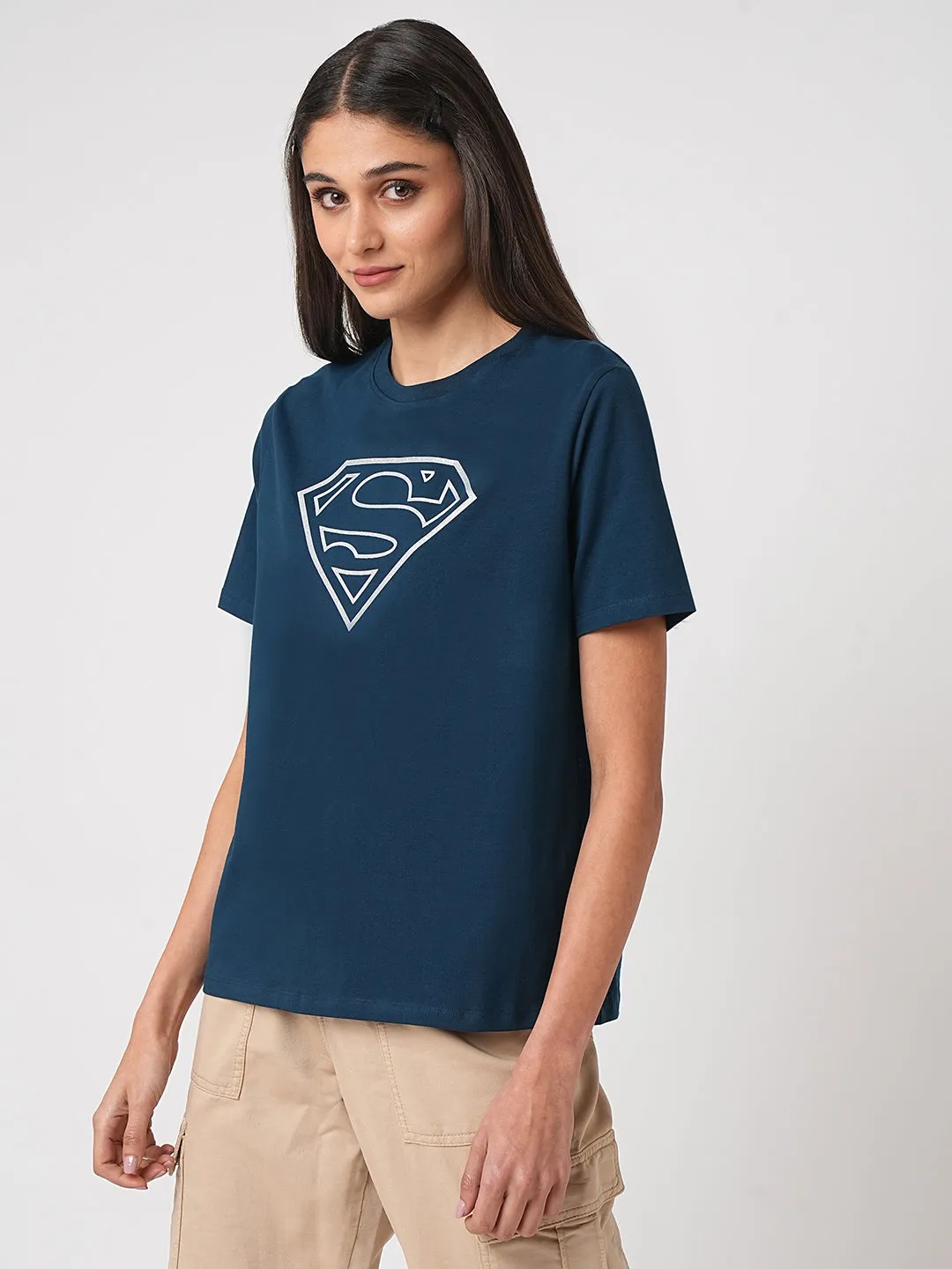 Women Airforce Super Man Chest Printed T-Shirt